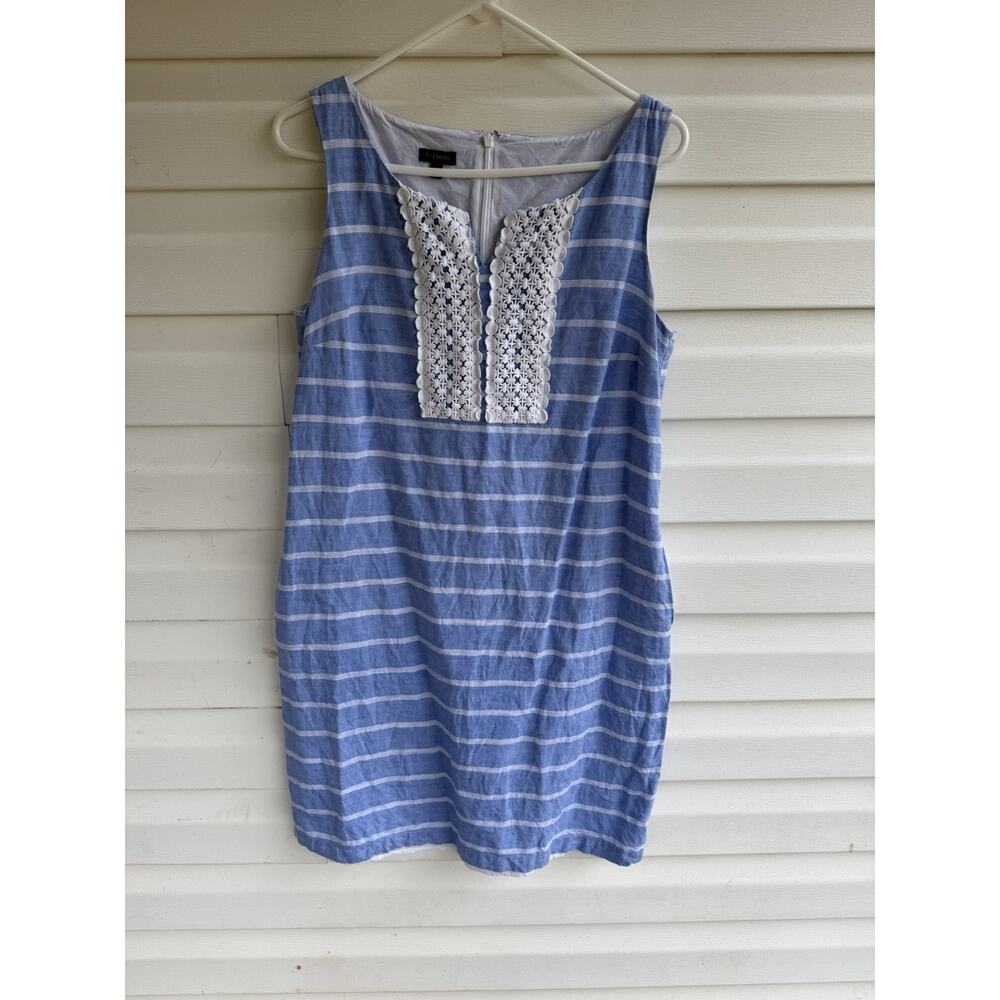 TALBOTS Dress Womens 10 Blue White Linen Striped Nautical Beach Coastal Lined
